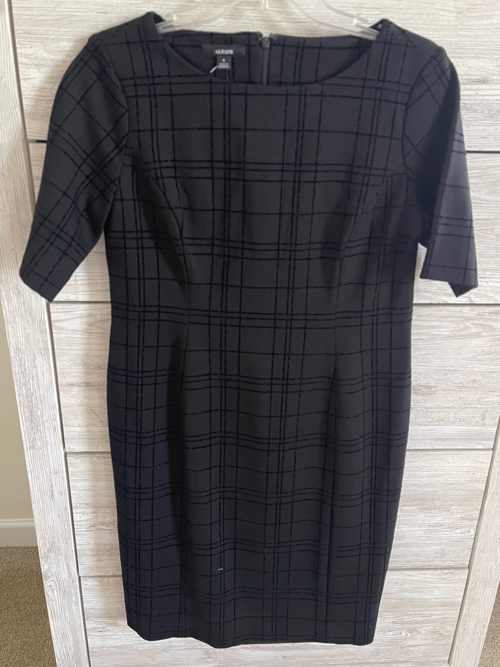 Alfani NWT Black Textured Sheath Dress Size 6 Embellished Career Office Cocktail